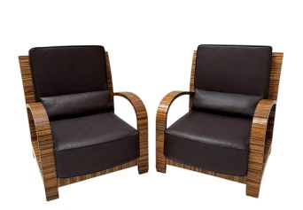 Two Art Deco Lounge Chairs with Leather Cushions France, 1930s